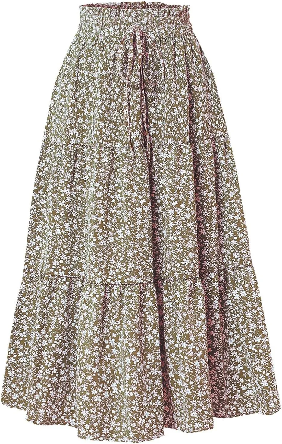 Floral Maxi Skirt for Women Comfy Tiered Elastic High Waisted Skirts Vacation A-Line Flowy Swing Long Boho Beach Dress