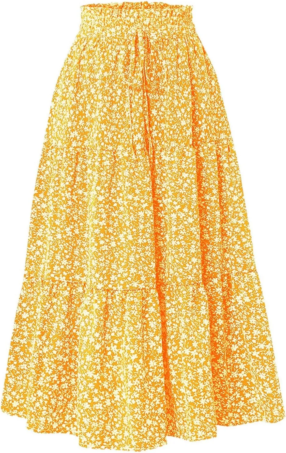 Floral Maxi Skirt for Women Comfy Tiered Elastic High Waisted Skirts Vacation A-Line Flowy Swing Long Boho Beach Dress