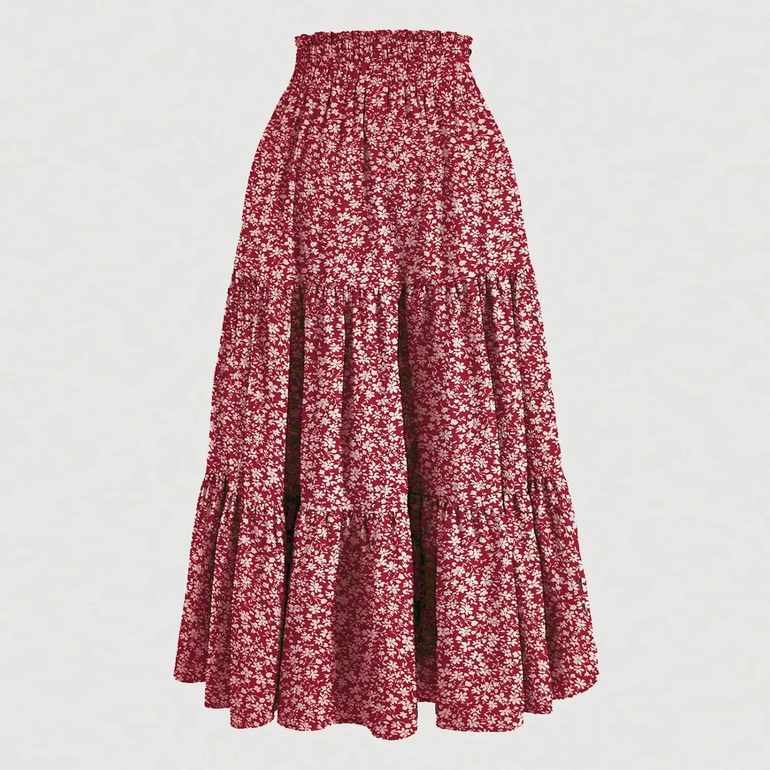 Floral Maxi Skirt for Women Summer Comfy Tiered Elastic High Waisted Skirts Vacation A-Line Flowy Swing Long Skirts
