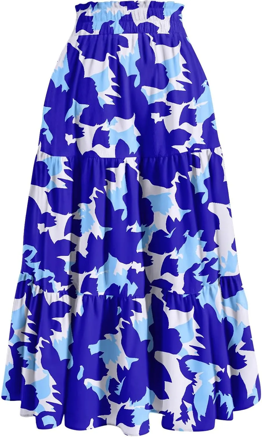 Floral Maxi Skirt for Women Summer Comfy Tiered Elastic High Waisted Skirts Vacation A-Line Flowy Swing Long Skirts