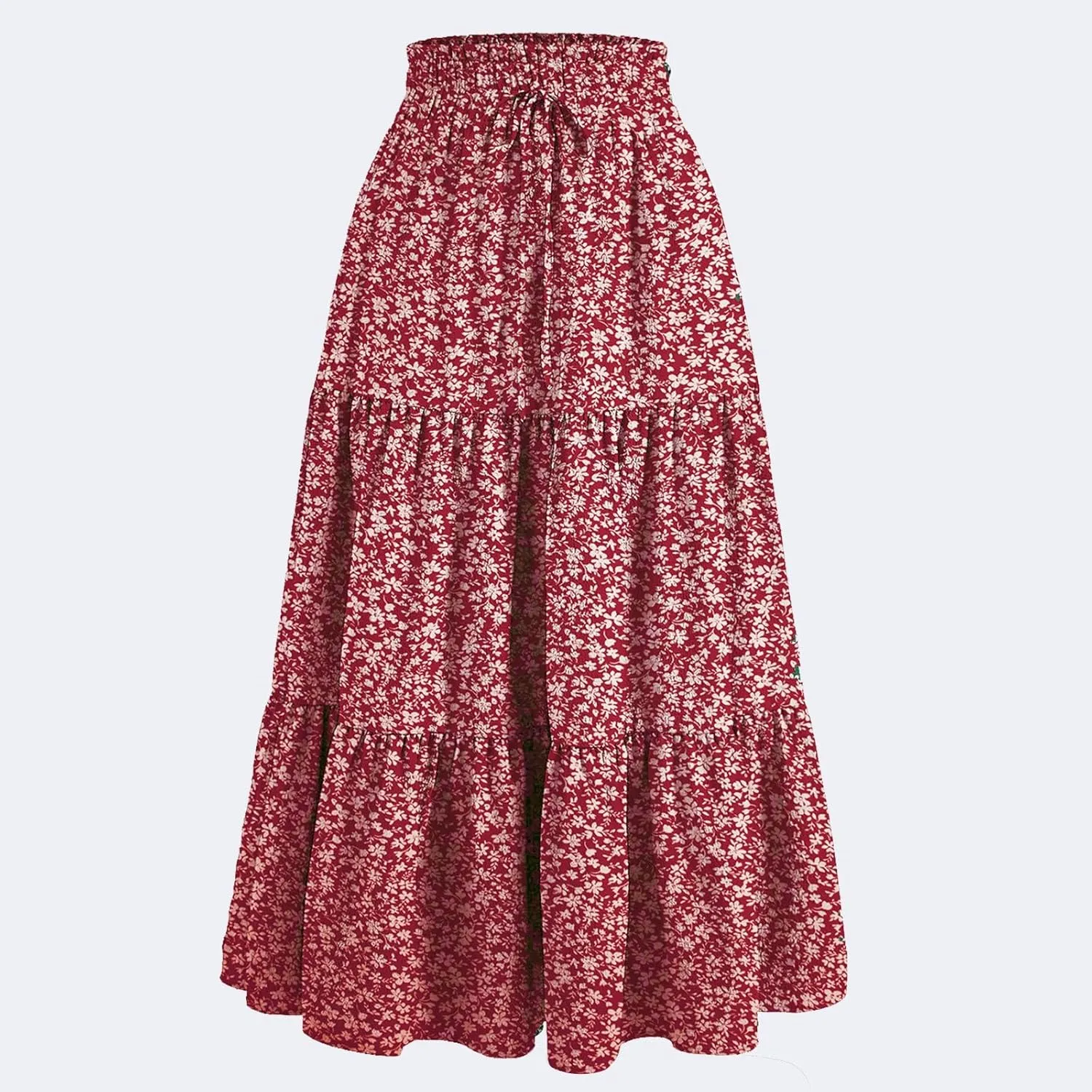 Floral Maxi Skirt for Women Summer Comfy Tiered Elastic High Waisted Skirts Vacation A-Line Flowy Swing Long Skirts