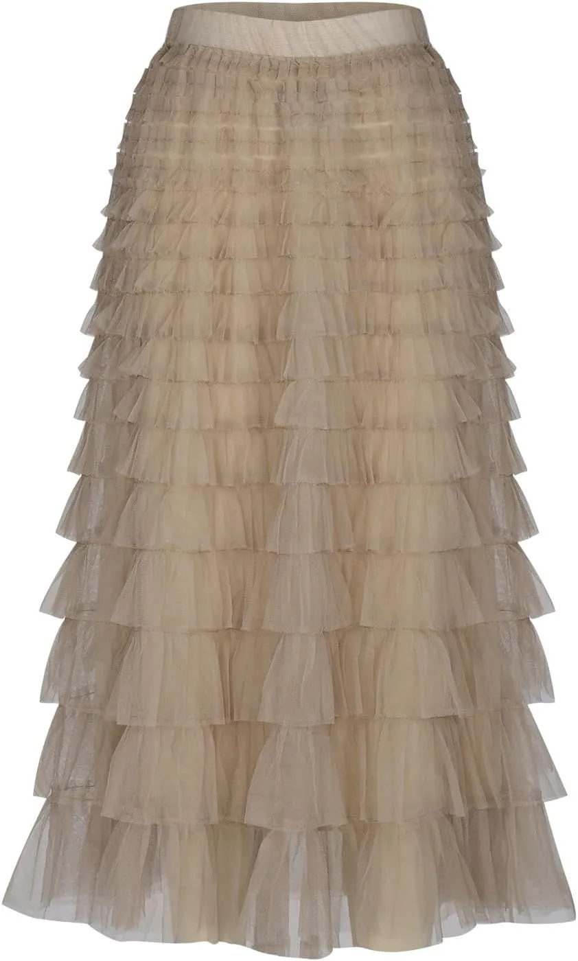 Flowy Skirts for Women A-Line Skirt Casual Layered Skirt Elegant Breathable Flowy Midi Length Skirts Work Skirt