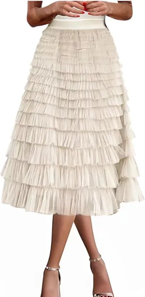Flowy Skirts for Women A-Line Skirt Casual Layered Skirt Elegant Breathable Flowy Midi Length Skirts Work Skirt