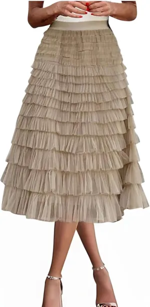 Flowy Skirts for Women A-Line Skirt Casual Layered Skirt Elegant Breathable Flowy Midi Length Skirts Work Skirt