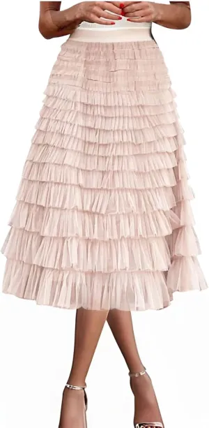 Flowy Skirts for Women A-Line Skirt Casual Layered Skirt Elegant Breathable Flowy Midi Length Skirts Work Skirt