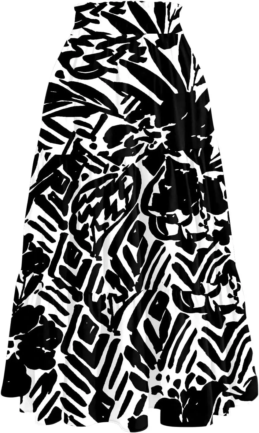 HAVUITYY Women's Midi Skirt Summer Casual Pockets Elastic High Waist Drawstring Flowy Trendy Ditzy Floral Print Long Skirts