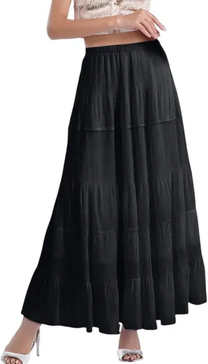 High Waisted Skirts for Women Long Maxi A-Line Elastic High Waisted Soft Elegant Summer Vacation Flowy Long Skirts