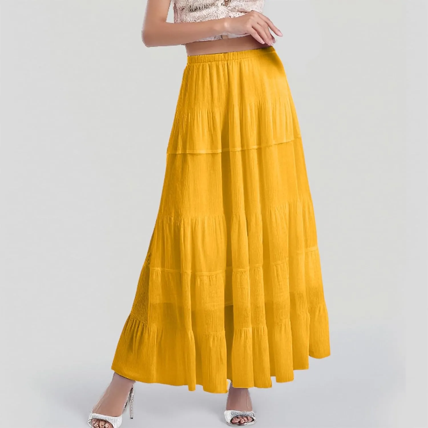 High Waisted Skirts for Women Long Maxi A-Line Elastic High Waisted Soft Elegant Summer Vacation Flowy Long Skirts