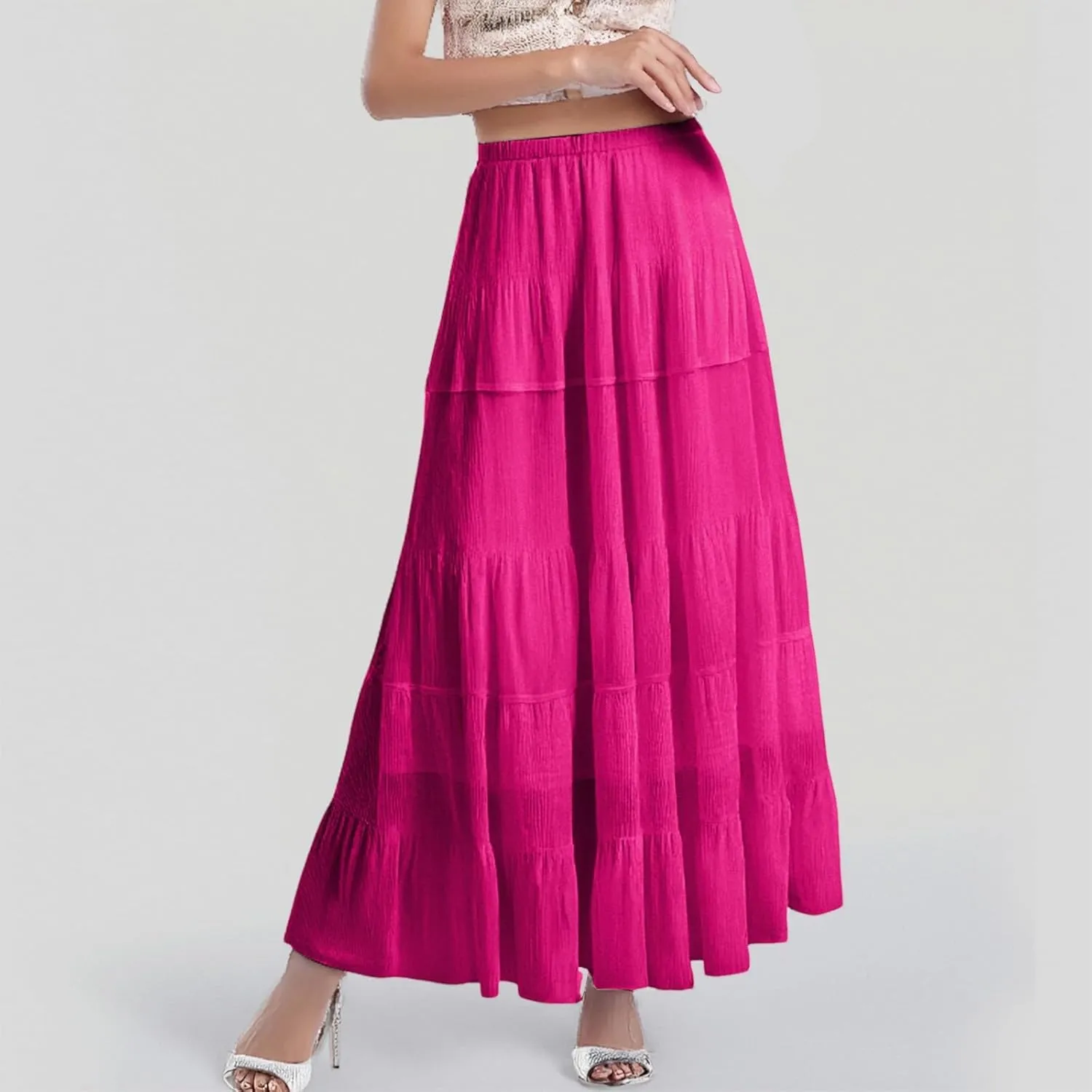High Waisted Skirts for Women Long Maxi A-Line Elastic High Waisted Soft Elegant Summer Vacation Flowy Long Skirts