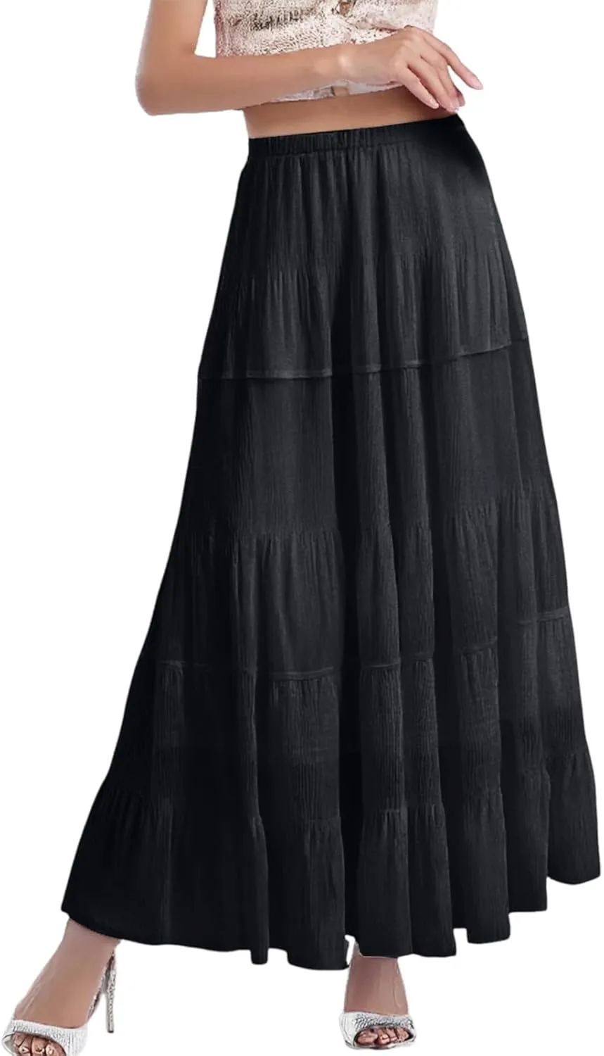 High Waisted Skirts for Women Long Maxi A-Line Elastic High Waisted Soft Elegant Summer Vacation Flowy Long Skirts