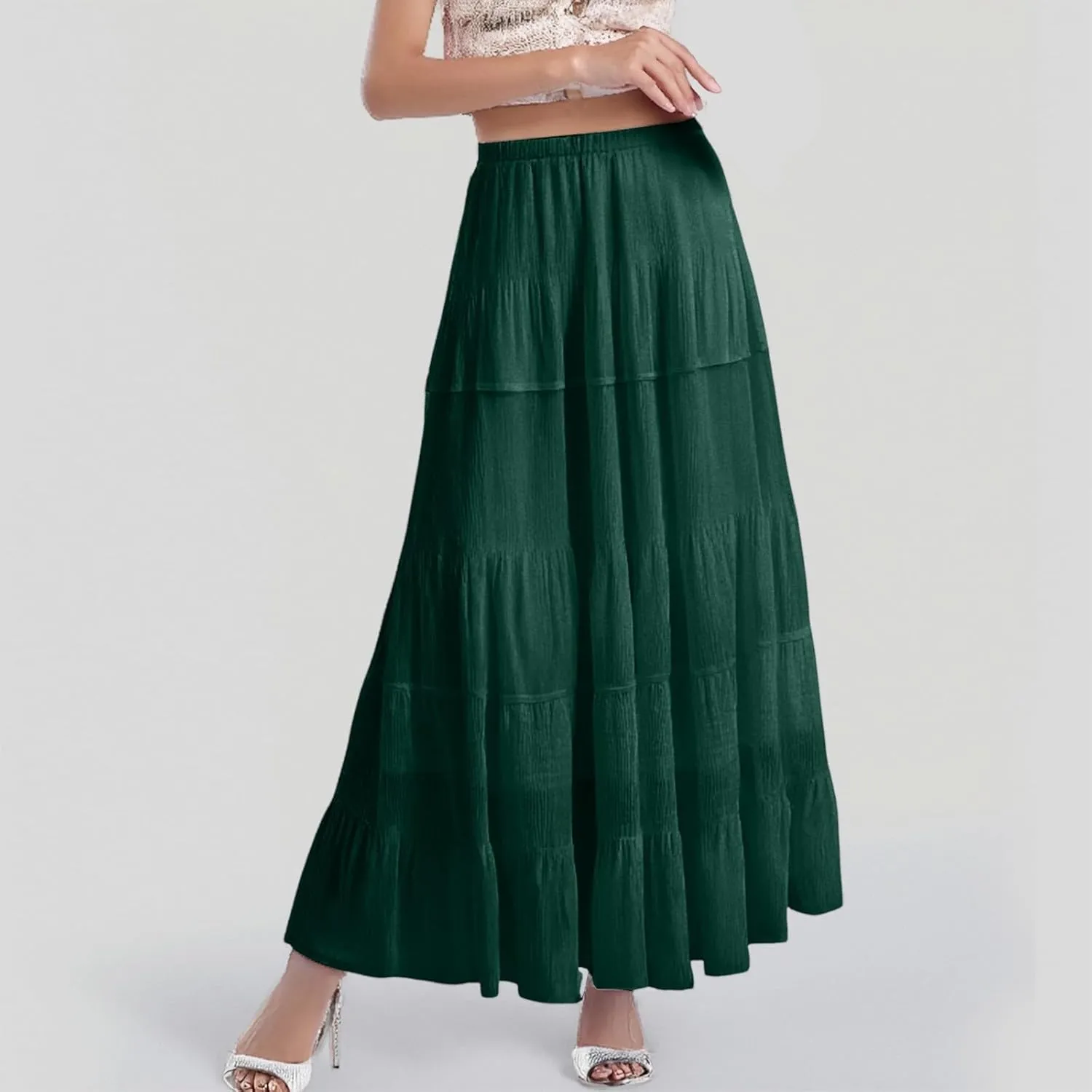 High Waisted Skirts for Women Long Maxi A-Line Elastic High Waisted Soft Elegant Summer Vacation Flowy Long Skirts