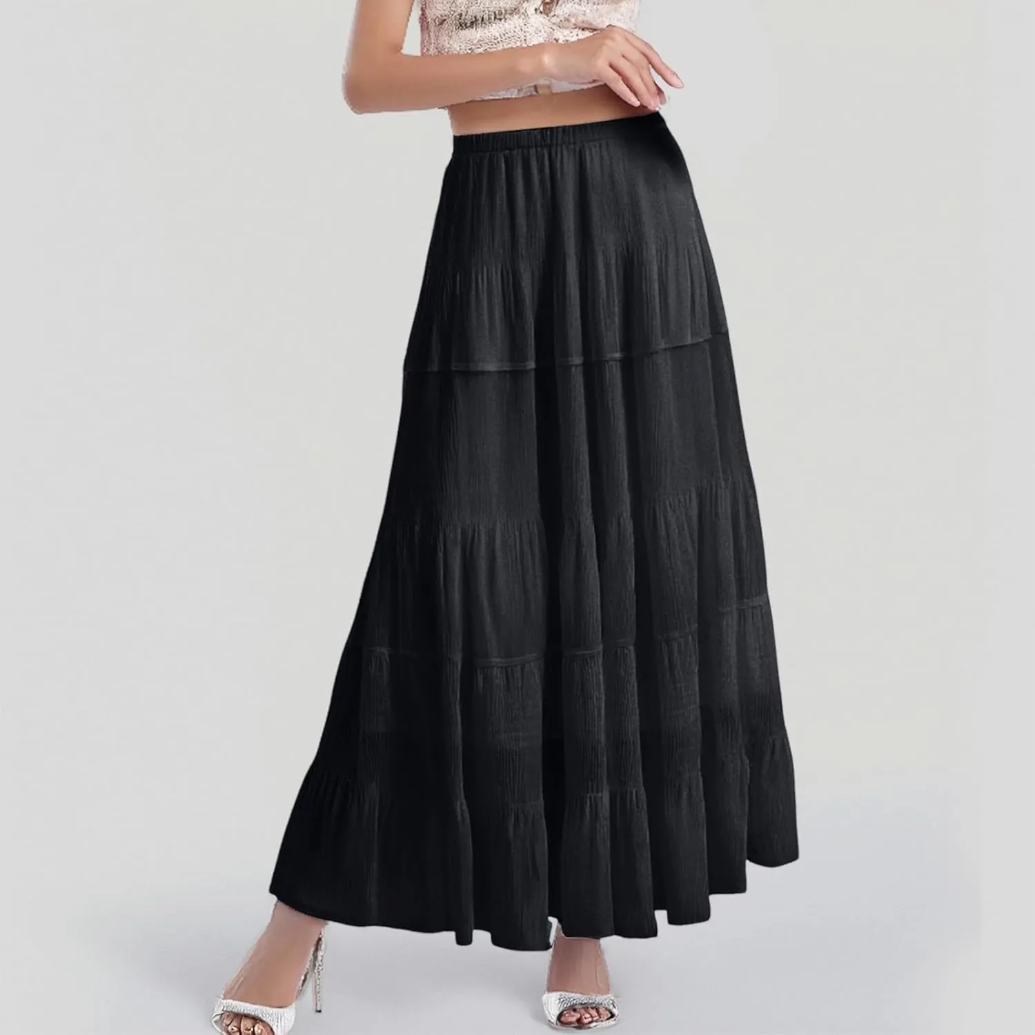High Waisted Skirts for Women Long Maxi A-Line Elastic High Waisted Soft Elegant Summer Vacation Flowy Long Skirts