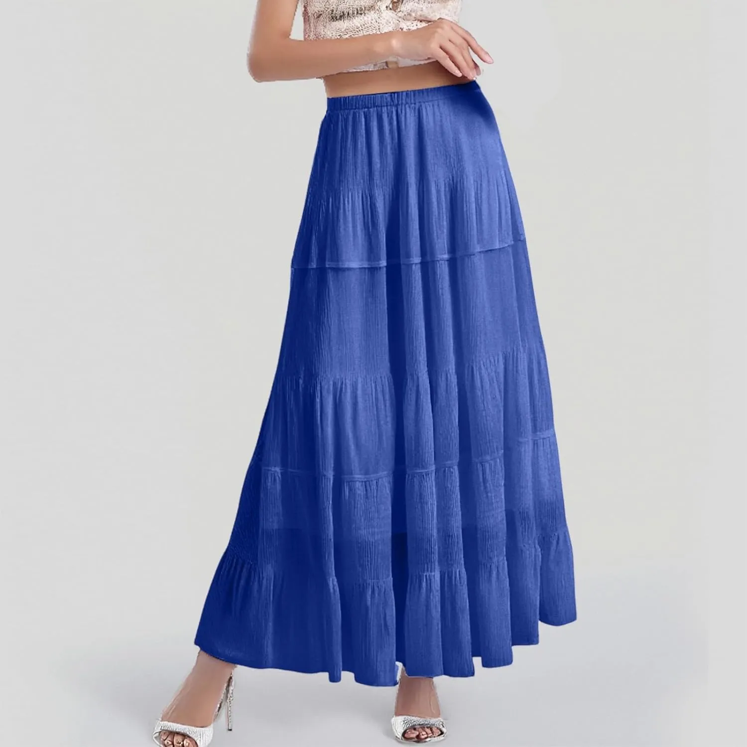 High Waisted Skirts for Women Long Maxi A-Line Elastic High Waisted Soft Elegant Summer Vacation Flowy Long Skirts