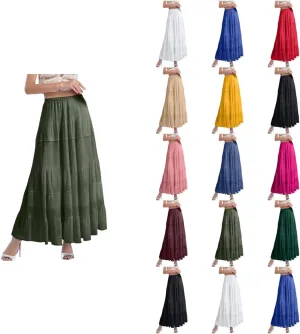 High Waisted Skirts for Women Long Maxi A-Line Elastic High Waisted Soft Elegant Summer Vacation Flowy Long Skirts