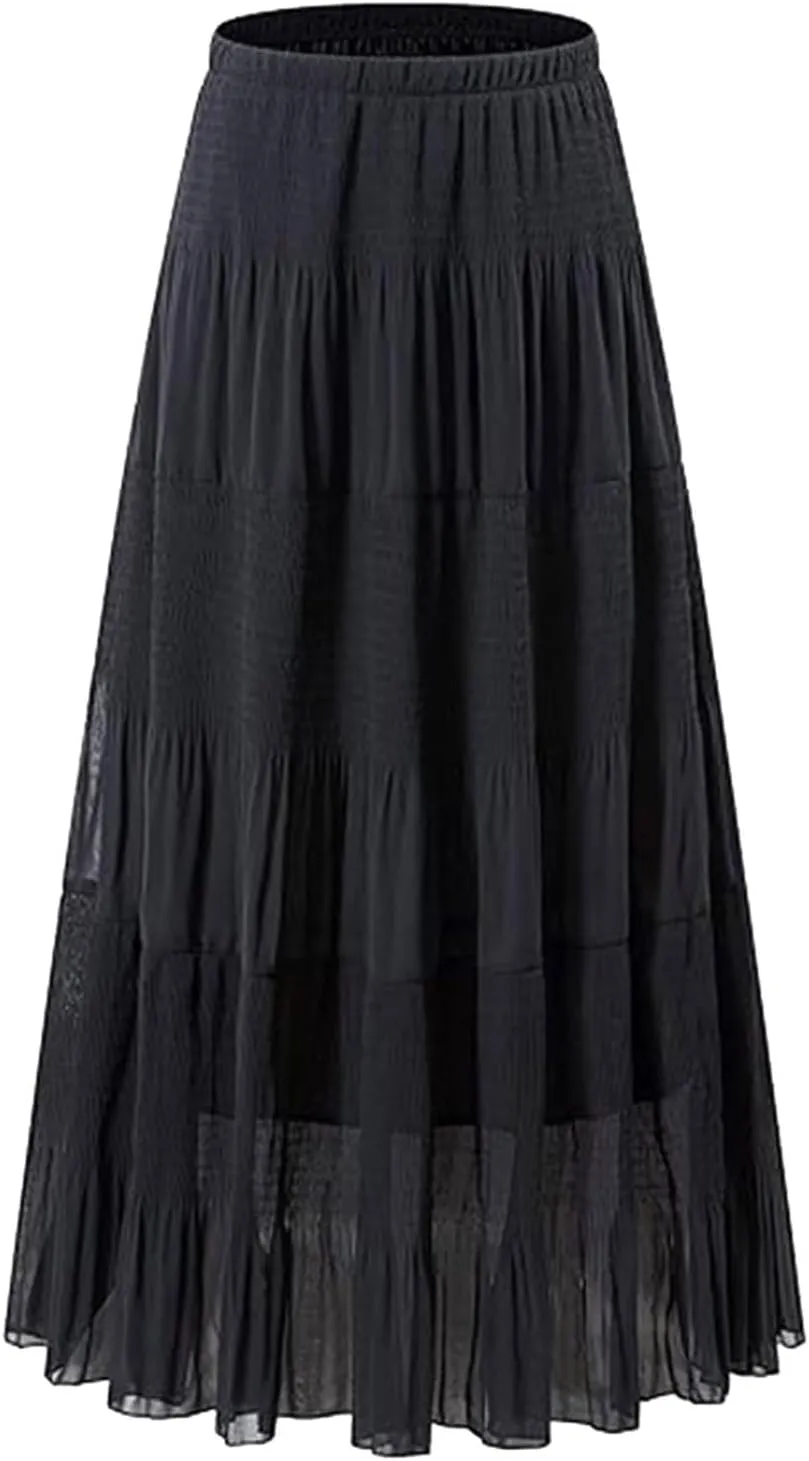 High Waisted Skirts for Women Long Maxi A-Line Elastic High Waisted Soft Elegant Summer Vacation Flowy Long Skirts