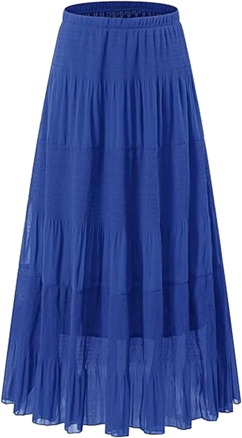 High Waisted Skirts for Women Long Maxi A-Line Elastic High Waisted Soft Elegant Summer Vacation Flowy Long Skirts