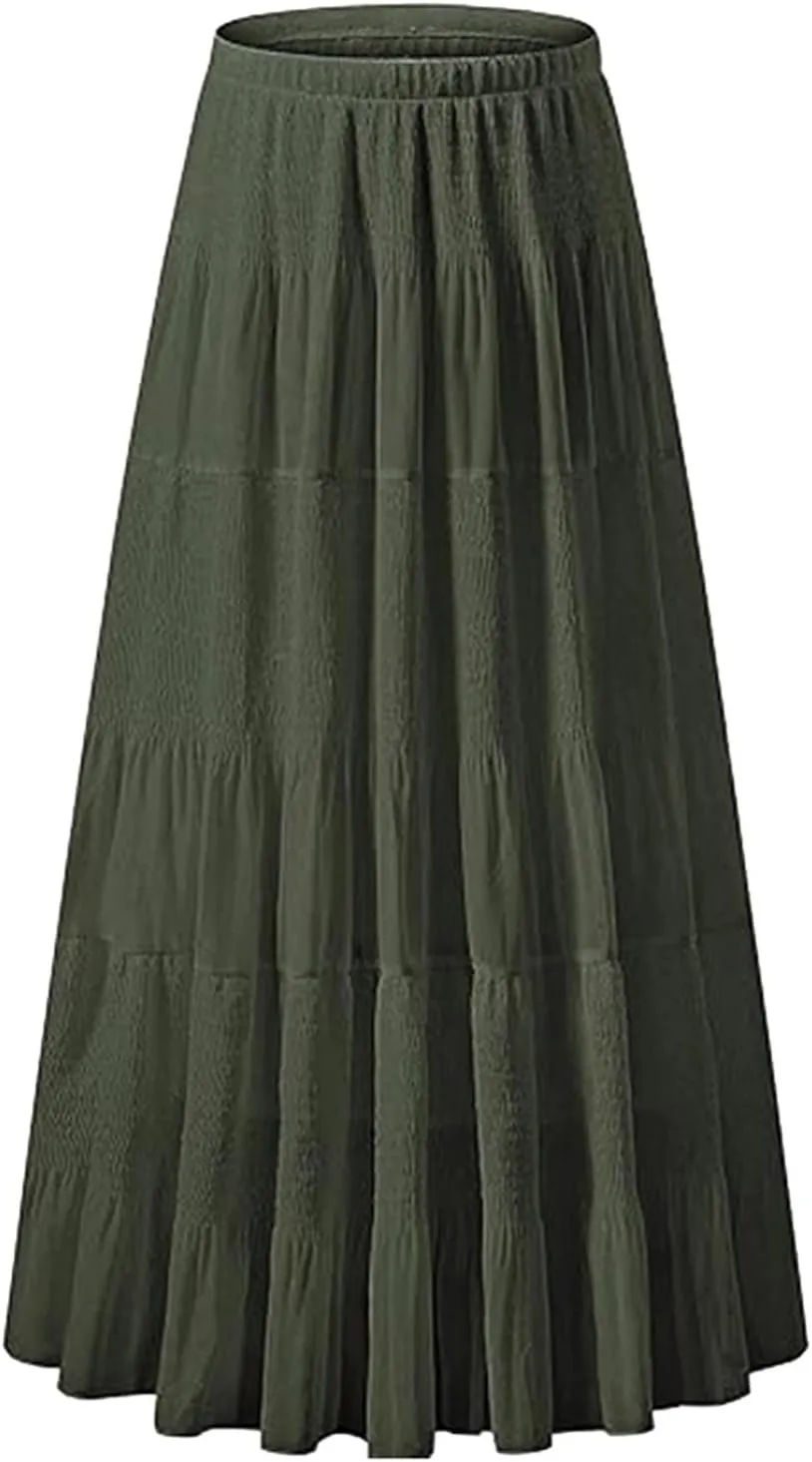High Waisted Skirts for Women Long Maxi A-Line Elastic High Waisted Soft Elegant Summer Vacation Flowy Long Skirts