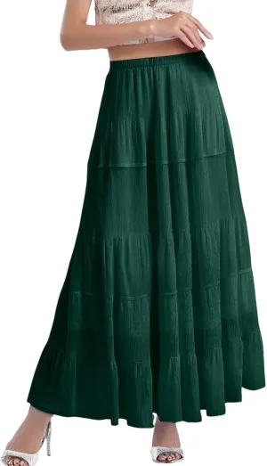 High Waisted Skirts for Women Long Maxi A-Line Elastic High Waisted Soft Elegant Summer Vacation Flowy Long Skirts