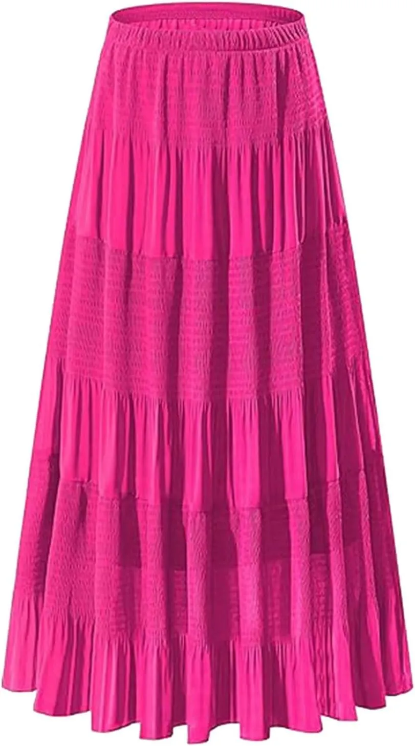 High Waisted Skirts for Women Long Maxi A-Line Elastic High Waisted Soft Elegant Summer Vacation Flowy Long Skirts