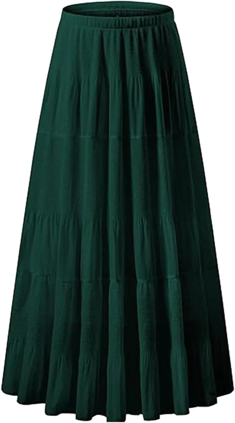 High Waisted Skirts for Women Long Maxi A-Line Elastic High Waisted Soft Elegant Summer Vacation Flowy Long Skirts