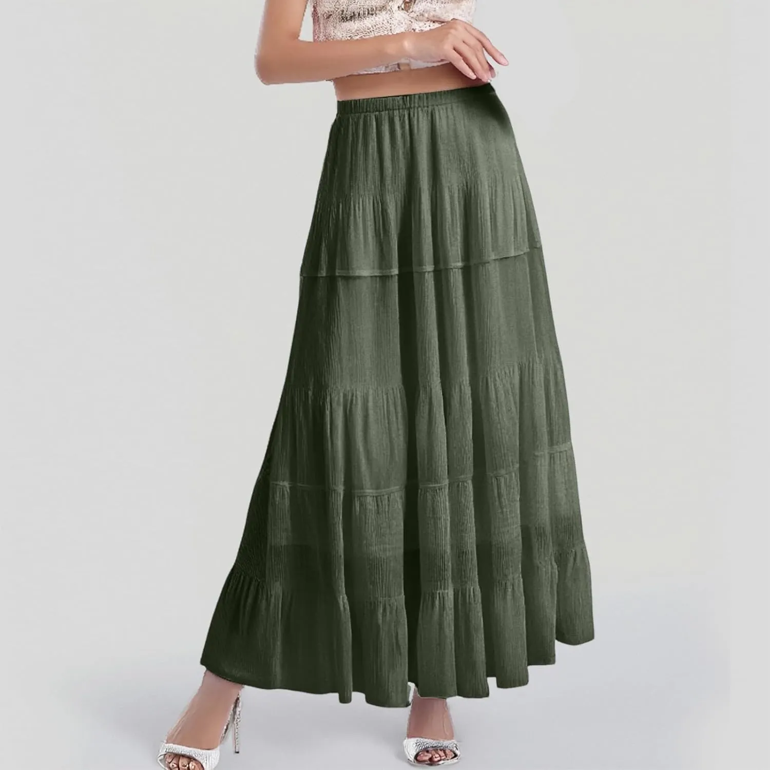 High Waisted Skirts for Women Long Maxi A-Line Elastic High Waisted Soft Elegant Summer Vacation Flowy Long Skirts