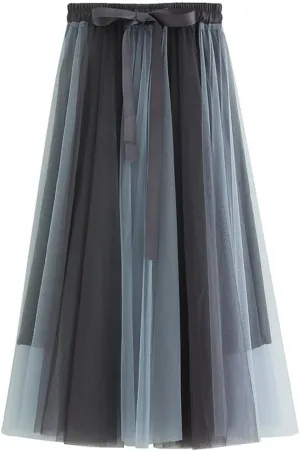 Hotmiss Women's Tulle Skirt Formal High Low Asymmetrical Midi Tea-Length Elastic Waist Tiered Layered Party Skirts