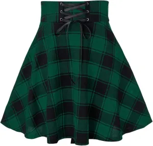 IDEALSANXUN Gothic Plaid Mini Skirts for Women Short High Waist Plaid Skirts