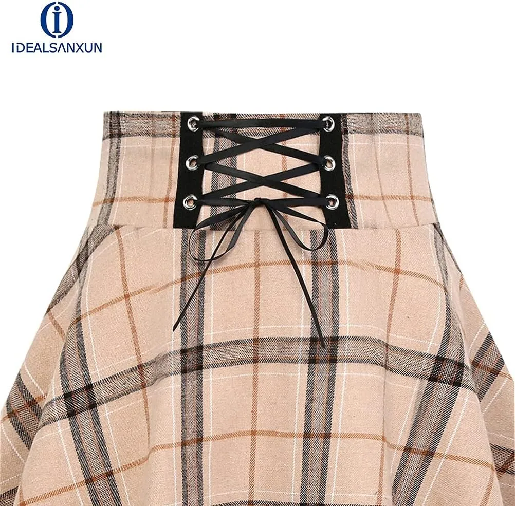 IDEALSANXUN Gothic Plaid Mini Skirts for Women Short High Waist Plaid Skirts