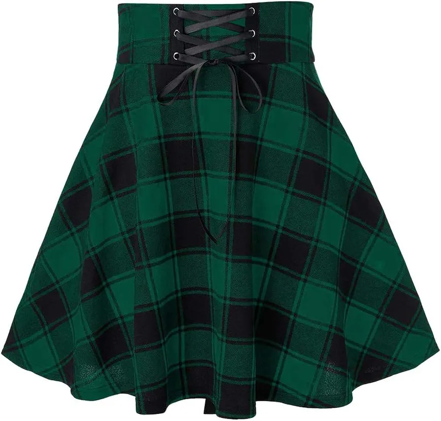 IDEALSANXUN Gothic Plaid Mini Skirts for Women Short High Waist Plaid Skirts