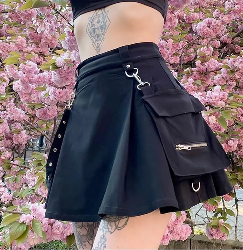 IDEALSANXUN Gothic Plaid Mini Skirts for Women Short High Waist Plaid Skirts