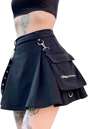 IDEALSANXUN Gothic Plaid Mini Skirts for Women Short High Waist Plaid Skirts