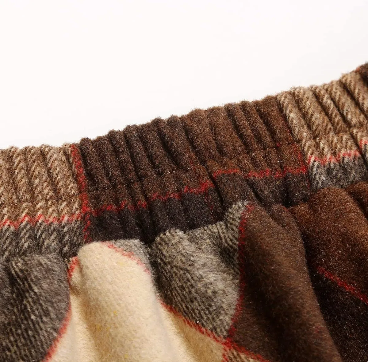 IDEALSANXUN Womens Plaid Wool Skirts Elastic Waist A-Line Pleated Tartan Long Skirts