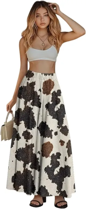 Long Maxi Skirts for Women High Waisted Ruched Skirts with Pockets Breathable Boho Clothes for Ladies S-2XL
