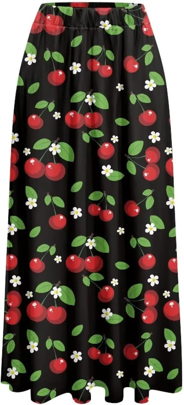 Long Maxi Skirts for Women High Waisted Ruched Skirts with Pockets Breathable Boho Clothes for Ladies S-2XL