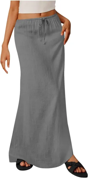 Long Skirts for Women Maxi Women's Trendy Summer 2025 Boho Linen Skirt Womens Vacation Dresses Casual