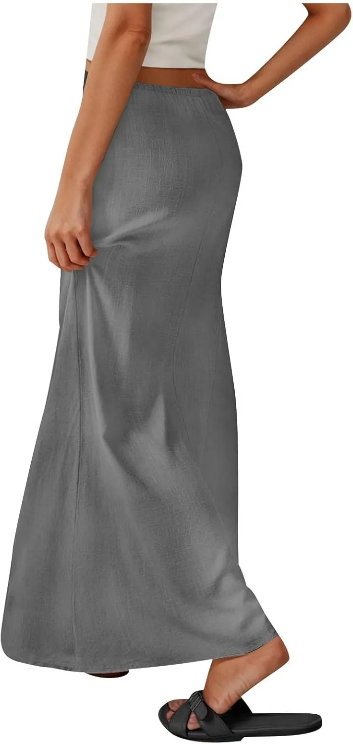 Long Skirts for Women Maxi Women's Trendy Summer 2025 Boho Linen Skirt Womens Vacation Dresses Casual