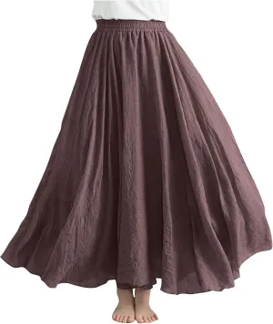 Long Skirts for Women Trendy Vacation Soft Flowy Beach Linen Maxi Skirt Full Length Elastic High Waisted Boho Skirt