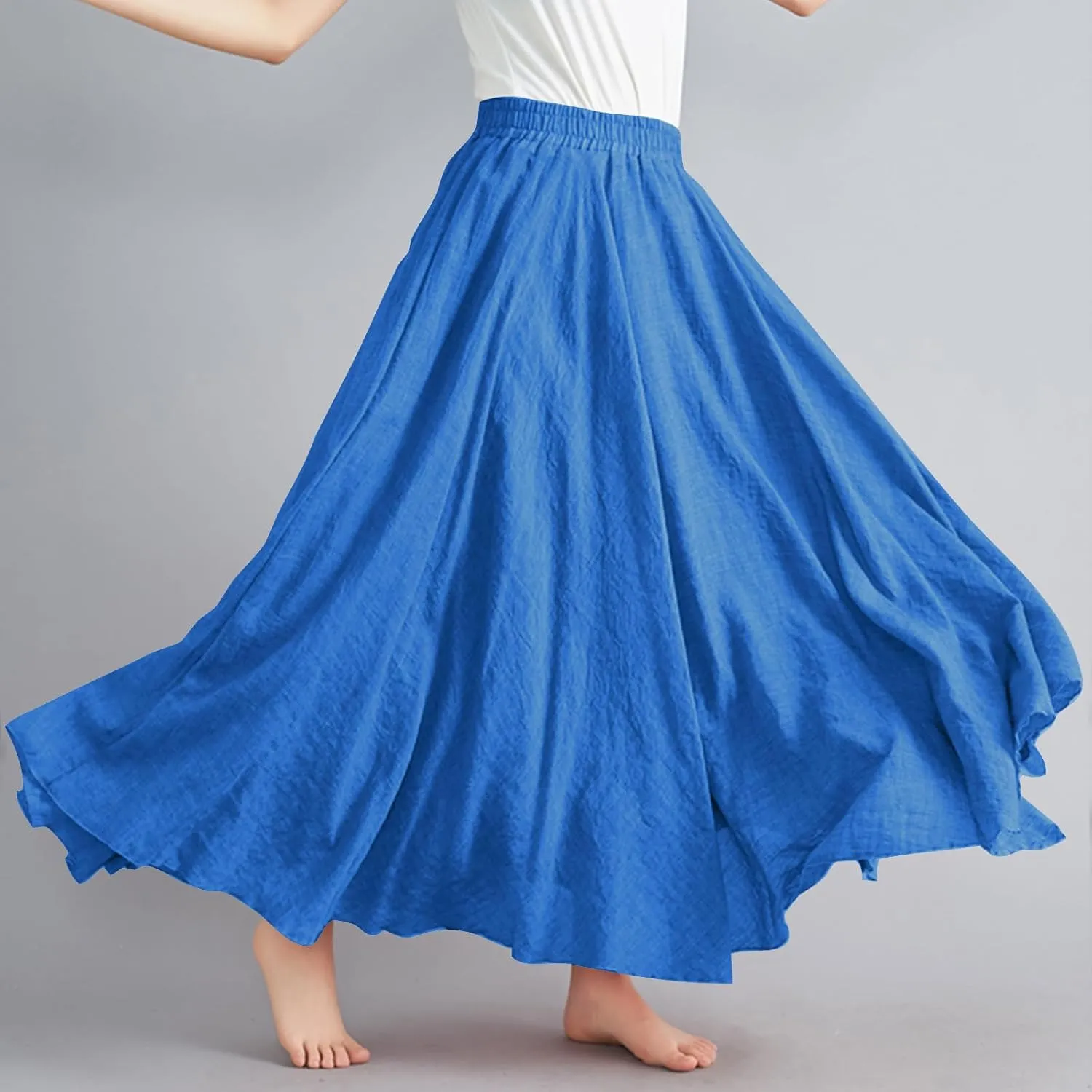 Long Skirts for Women Trendy Vacation Soft Flowy Beach Linen Maxi Skirt Full Length Elastic High Waisted Boho Skirt