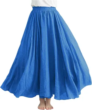 Long Skirts for Women Trendy Vacation Soft Flowy Beach Linen Maxi Skirt Full Length Elastic High Waisted Boho Skirt