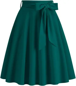 Long Skirts for Women Trendy Vintage Flare Skirt Midi Length Casual Soft High Waisted Bow A Line Summer Skirts