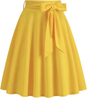 Long Skirts for Women Trendy Vintage Flare Skirt Midi Length Casual Soft High Waisted Bow A Line Summer Skirts