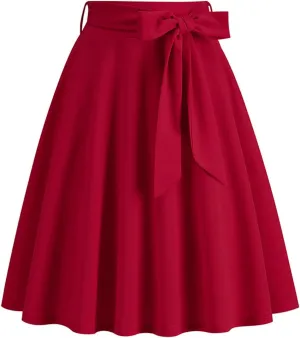 Long Skirts for Women Trendy Vintage Flare Skirt Midi Length Casual Soft High Waisted Bow A Line Summer Skirts