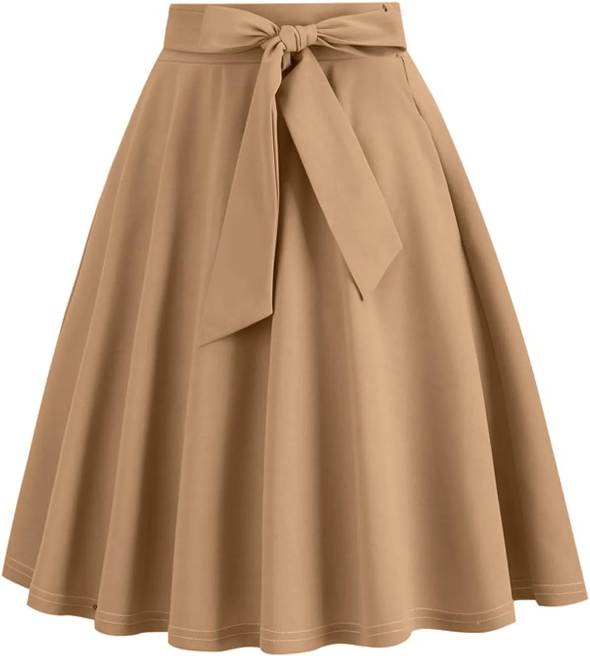 Long Skirts for Women Trendy Vintage Flare Skirt Midi Length Casual Soft High Waisted Bow A Line Summer Skirts