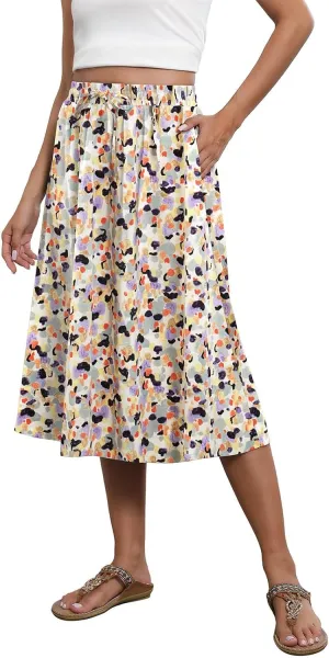 Maxi Skirts for Women Casual Summer Boho High Waisted Floral Skirt Loose Flowy Pleated A-Line Skirt