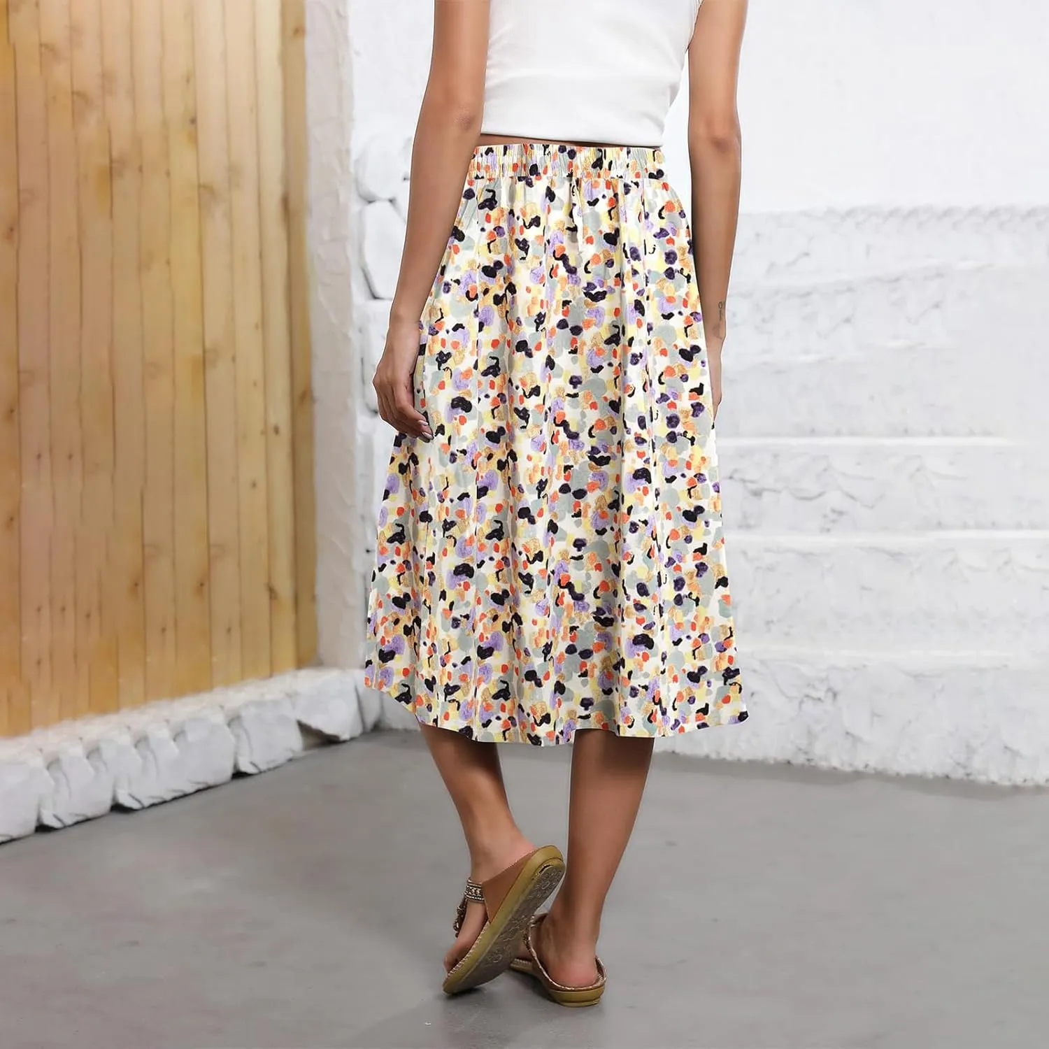 Maxi Skirts for Women Casual Summer Boho High Waisted Floral Skirt Loose Flowy Pleated A-Line Skirt