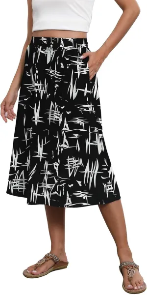 Maxi Skirts for Women Casual Summer Boho High Waisted Floral Skirt Loose Flowy Pleated A-Line Skirt