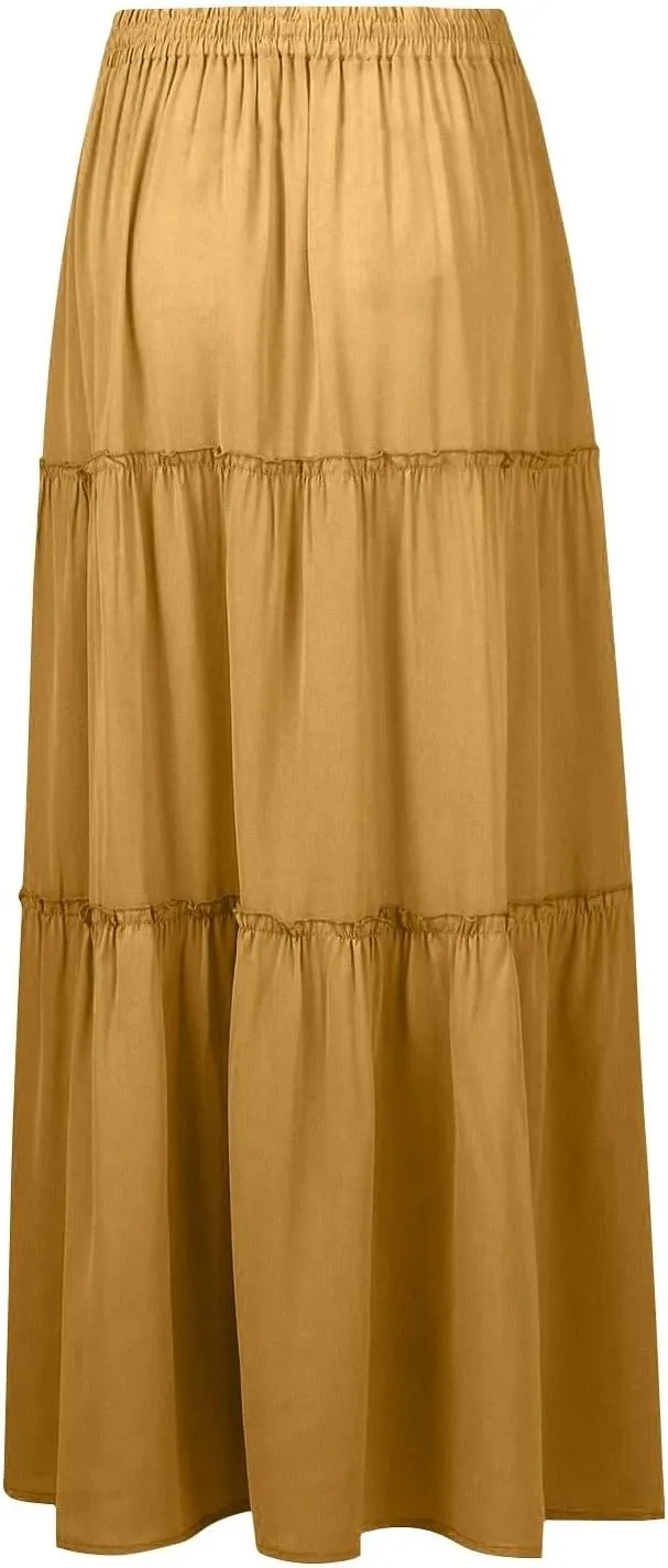 Maxi Skirts for Women Vintage Flower Elastic High Waist Long Skirt Pleated Tiered A-Line Swing Skirts