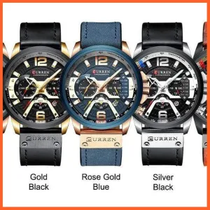 Men'S Casual Sport Watches | Blue Top Brand Luxury Military Leather Chronograph Wrist Watches