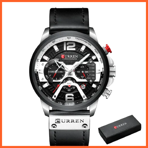 Men'S Casual Sport Watches | Blue Top Brand Luxury Military Leather Chronograph Wrist Watches