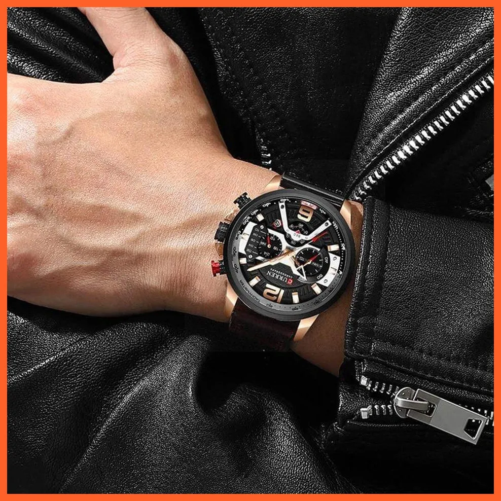 Men'S Casual Sport Watches | Blue Top Brand Luxury Military Leather Chronograph Wrist Watches